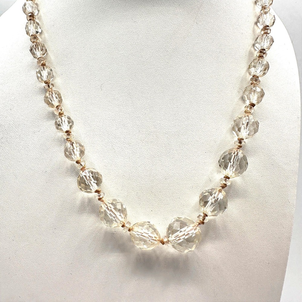 Vintage 90s Clear Faceted Crystal Beaded Necklace Women's Classic Jewelry‎ Retro